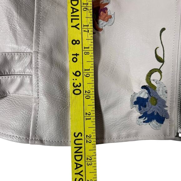Bollrllr Women Floral Print Embroidered Faux Leather Jacket Lapel Collar Size L - Picture 9 of 9